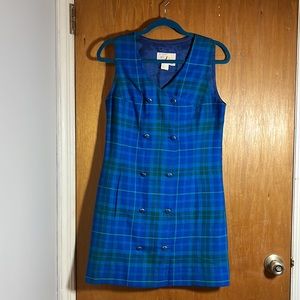 Vintage Green and Blue Plaid Wool Jumper Dress XS or S